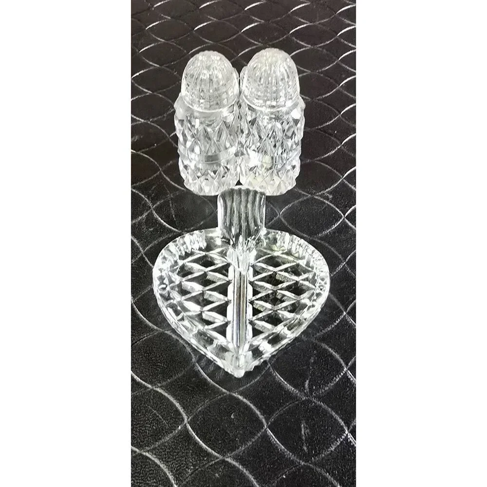 Cut Crystal Heart Salt and Pepper Shakers-Rare